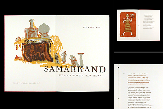 Photo collage of the Red Butte Press edition of Samarkand and Other Markets I Have Known, by Wole Soyinka