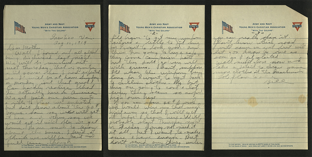 Letter from William J. Putcamp to his mpther, dated 11 August 1919