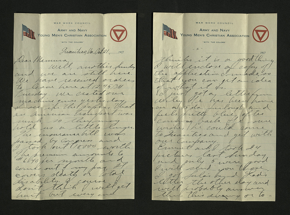 Letter from William J. Putcamp to his mother, dated 21 October 1917