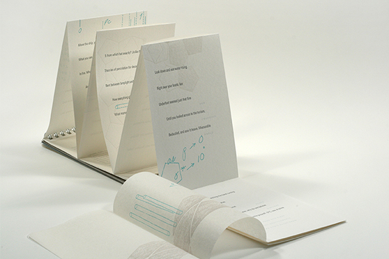 Red Butte Press, open book with tiered pages featuring handwritten texts and sketches, bound with a metal ring, set against a plain background.