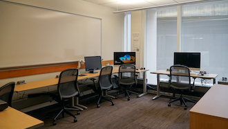 room with accessibility software and computer monitors