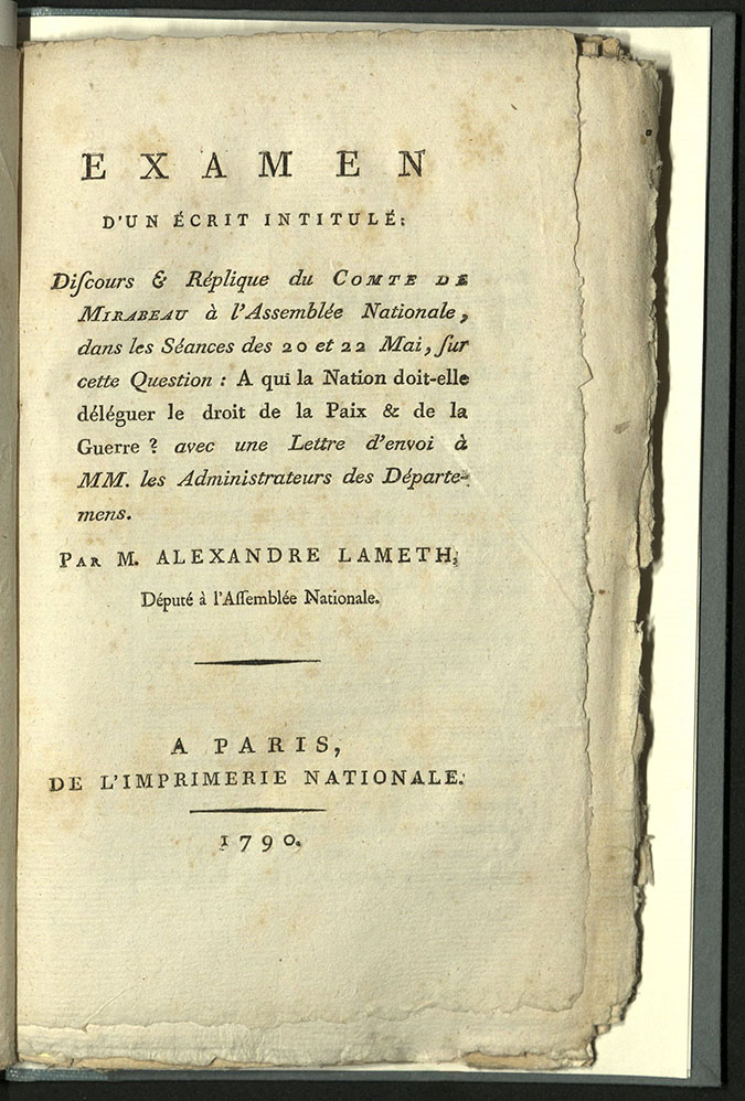 Examen d'un ecrit initule... title page