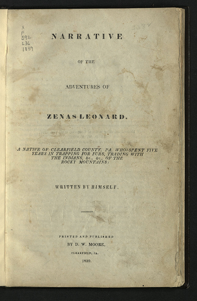 Narrative of the Adventures of Zenas Leonard, title page