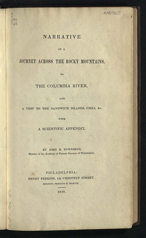 Narrative of a Journey across the Rocky Mountains, title page