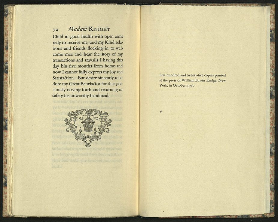 Journal of Madam Knight colophon
