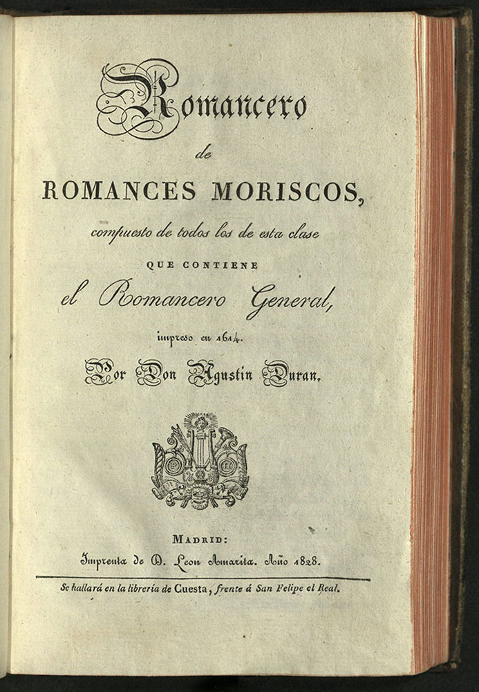 Romancero de Romances Moriscos... title page