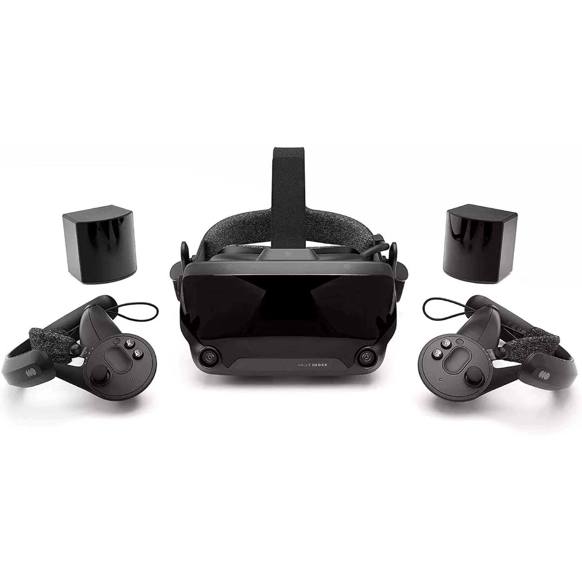 Image of Valve Index VR headset, controllers, and base stations