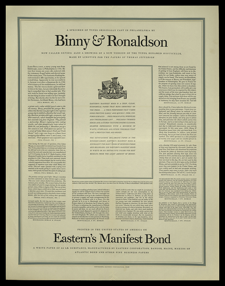 Specimen sheet by Binny & Ronaldson