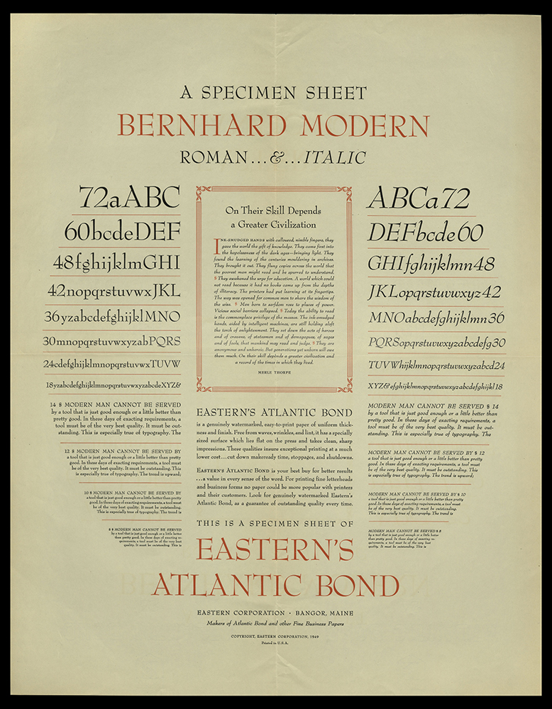 Specimen sheet of Bernhard Modern