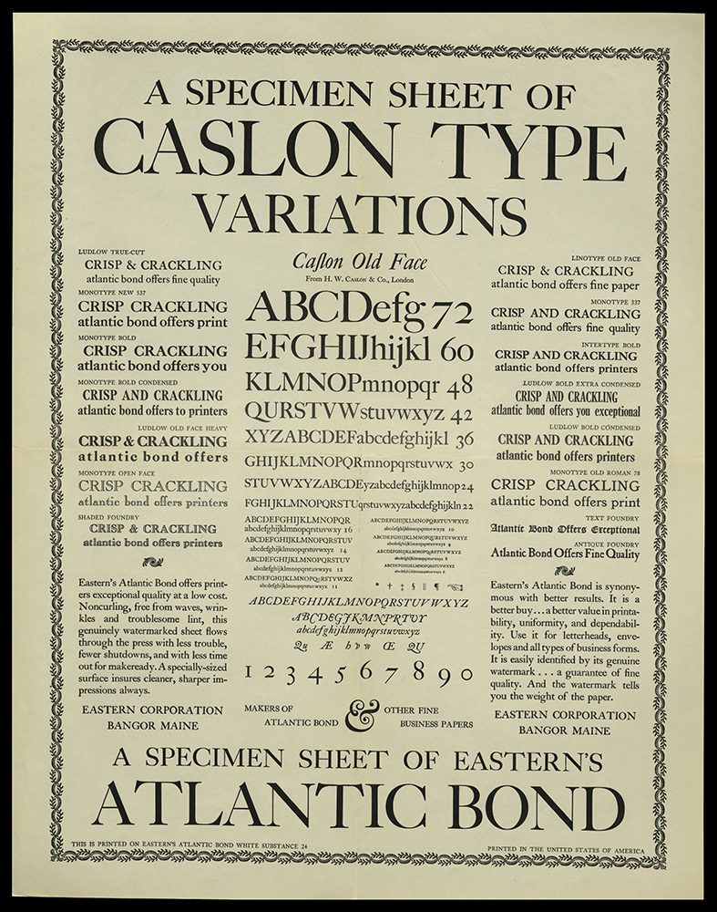 Specimen sheet of Caslon Types