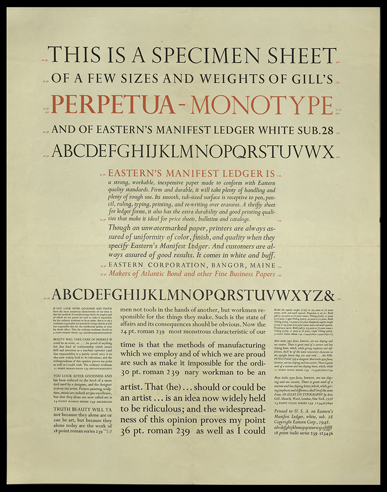 Specimen sheet of Perpetua Monotype