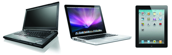 Lenovo ThinkPad, MacBook Pro, and iPad