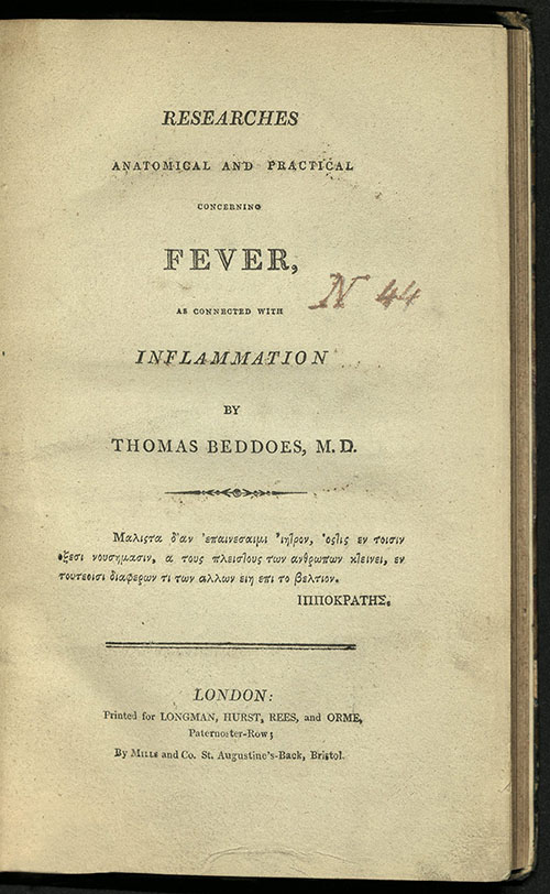 Thomas Beddoes, Reseraches Anatomical and Practical, 1807