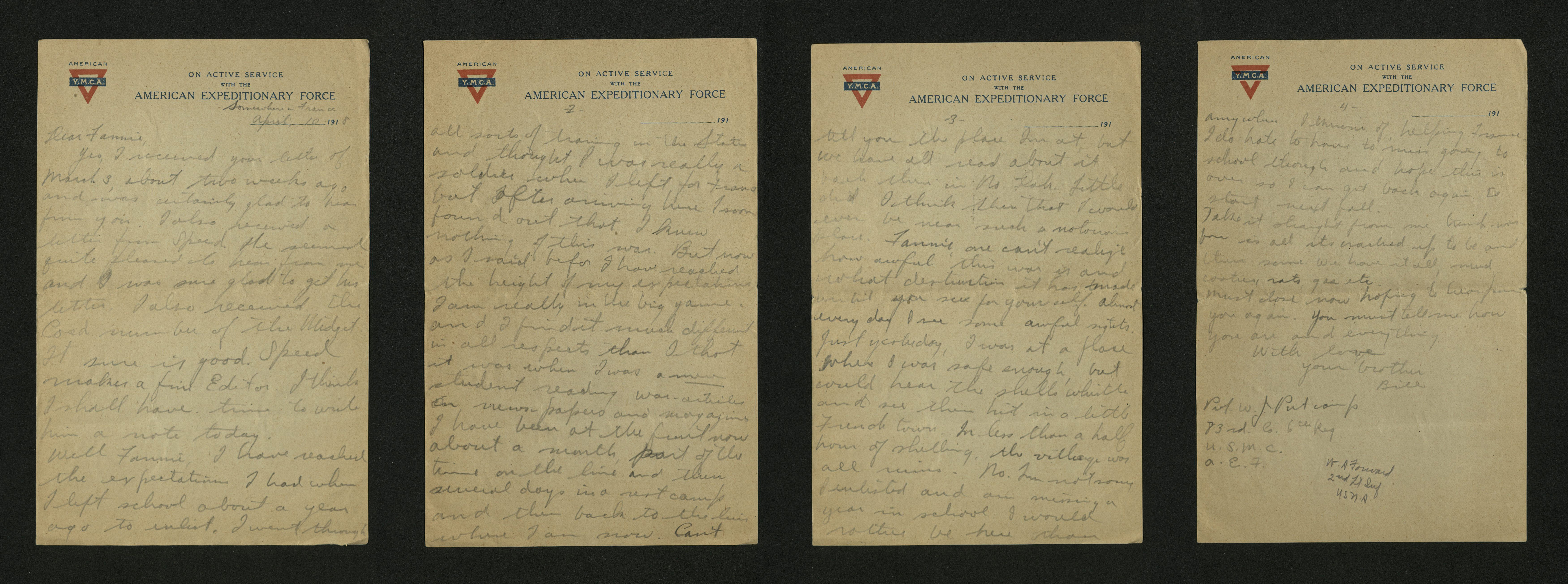 Letter from William J. Putcamp to Fannie, dated 10 April 1918