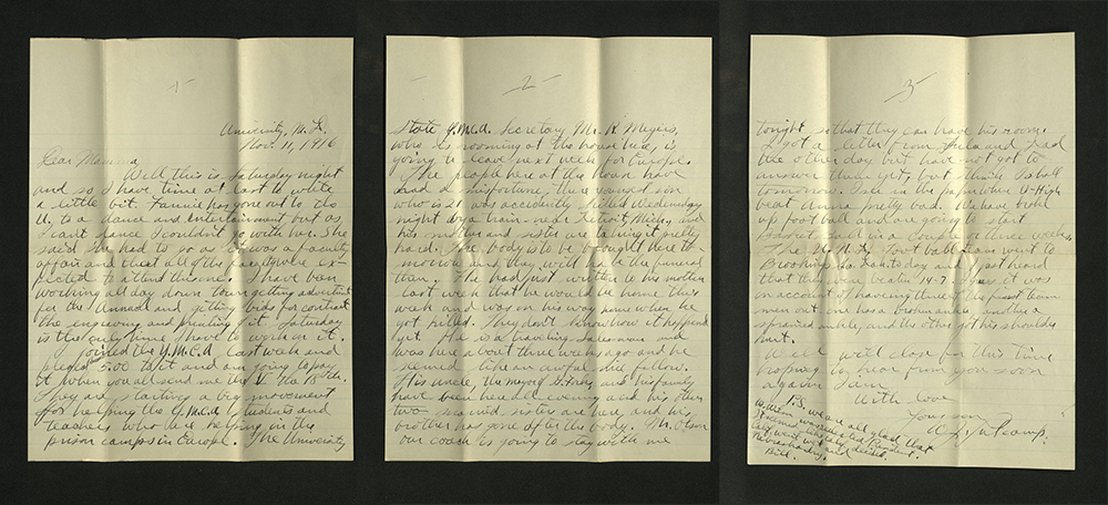 Letter from William J. Putcamp to his mother, dated 11 November 1916
