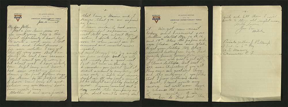 Letter from William J. Putcamp to his mother, dated 16 June 1918