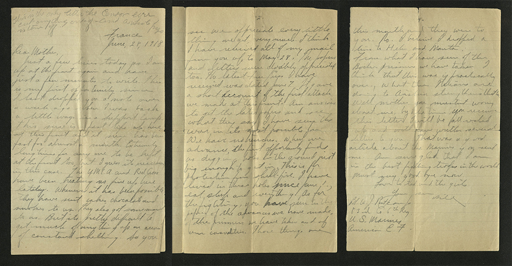 Letter from William J. Putcamp to his mother, dated 28 June 1918