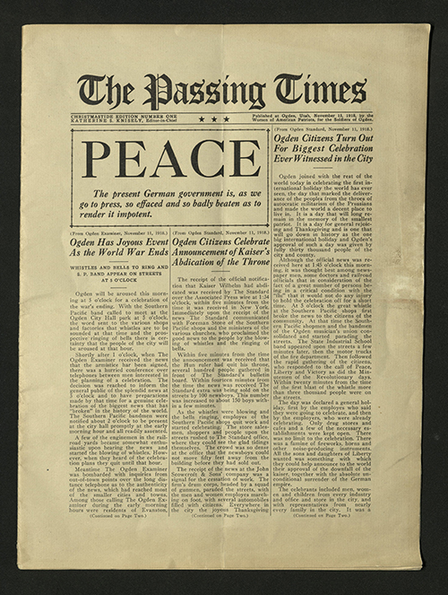 Front of "The Passing Times" newspaper, 1918