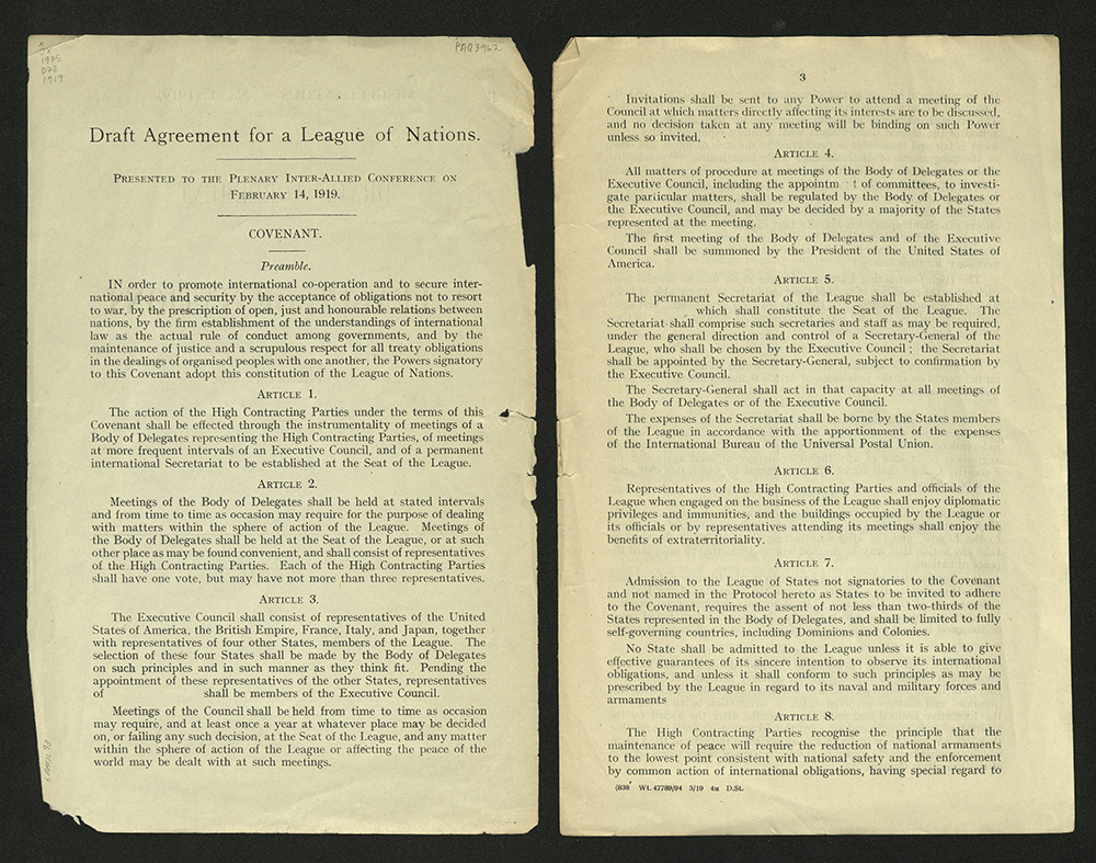 Draft Agreement for a League of Nations, 1919