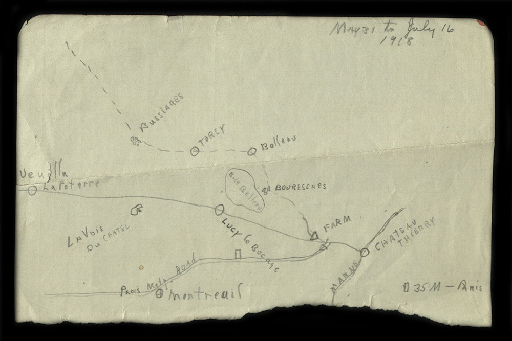 William J. Putcamp's Hand-drawn map "May 31 to July 16, 1918"
