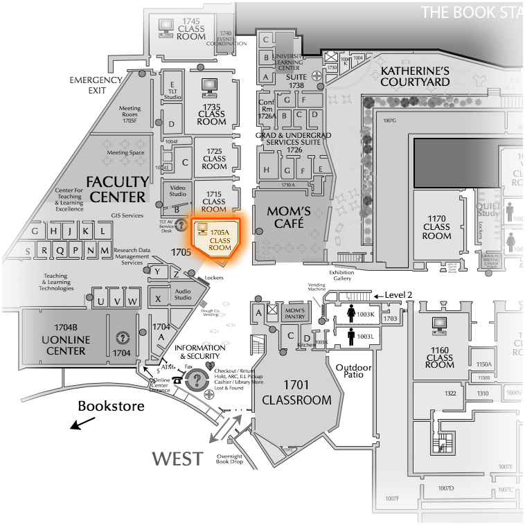 Level 1 Room 1705A highlighted