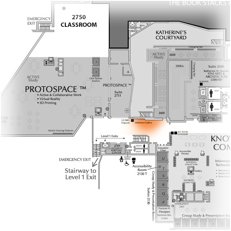 Level 2 Exhibit Hallway highlighted